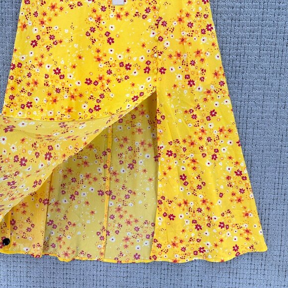 BCBGeneration Midi Skirt Womens Size M Yellow Summer Daisy Floral Slit Side NWT - Picture 6 of 11